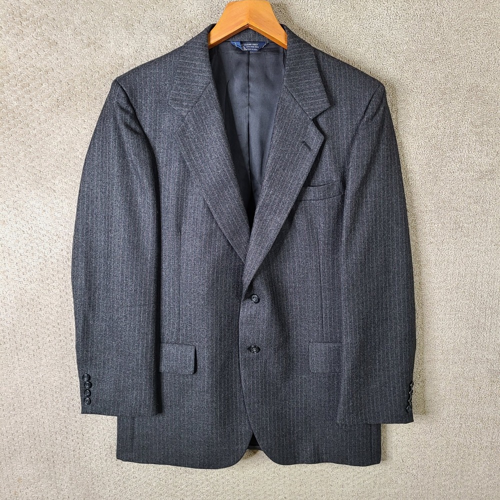 Kuppenheimer Jacket Mens 42L Gray Striped Blazer Two‎ Button Wool Suit Coat